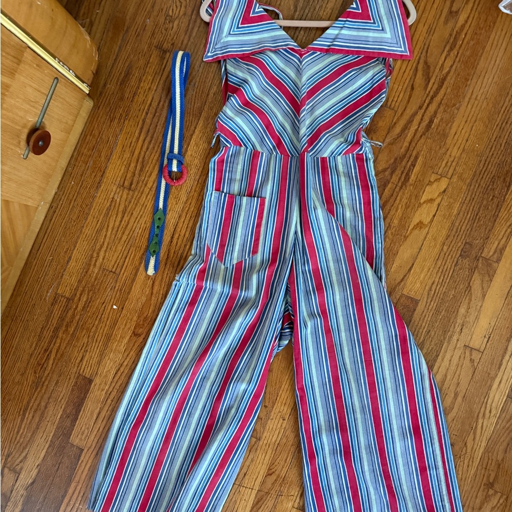 Striped Multicolor 1930s Beach Pajamas with Belt